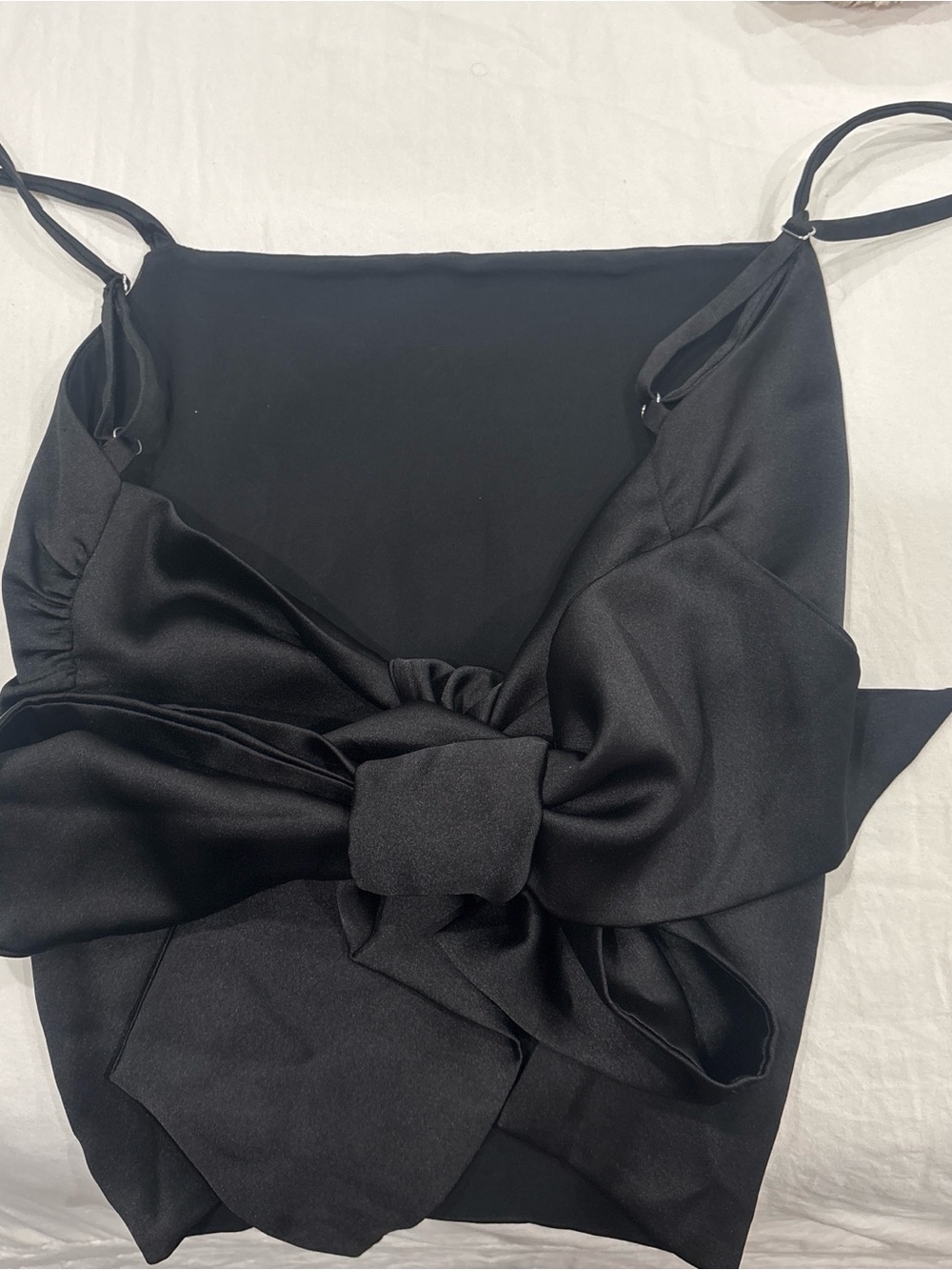 Black Satin Bow Front Slip Dress
